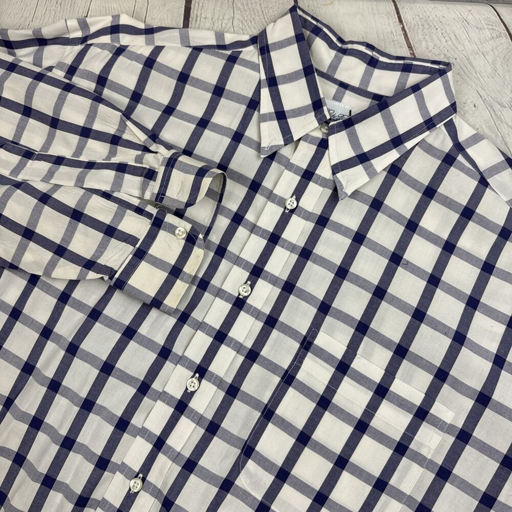 Brooks Brothers Men's Sport Shirt Large Blue White Plaid Button Down Pocket USA
